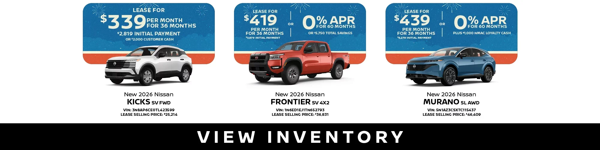 New 2026 Nissan Kicks, Frontier, Murano