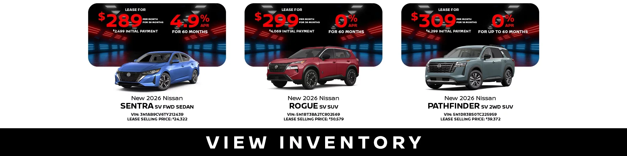 New 2026 Nissan Sentra, Rogue, Pathfinder