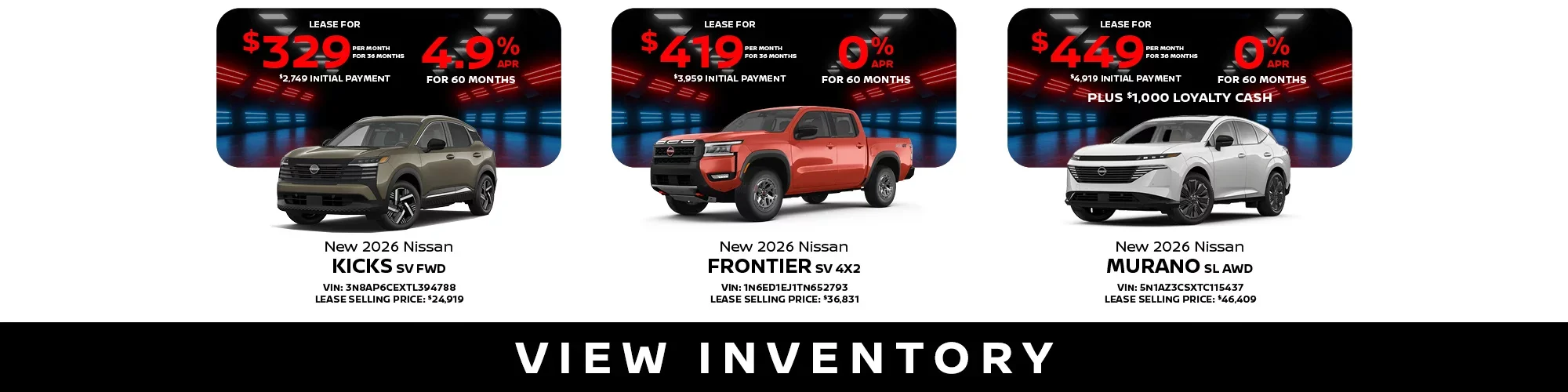 New 2026 Nissan Kicks, Frontier, Murano